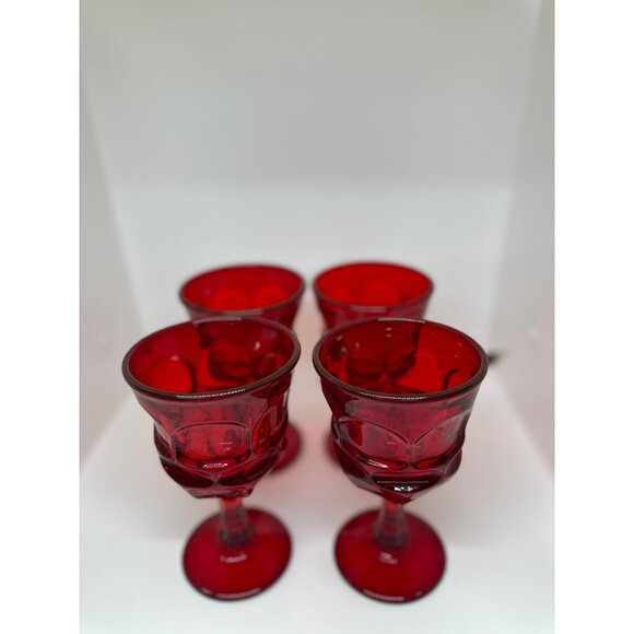 VTG 1960 Set of 4 Fostoria Argus Ruby Red Wine/Water Glasses MCM 6.5" Glasses - Picture 3 of 6